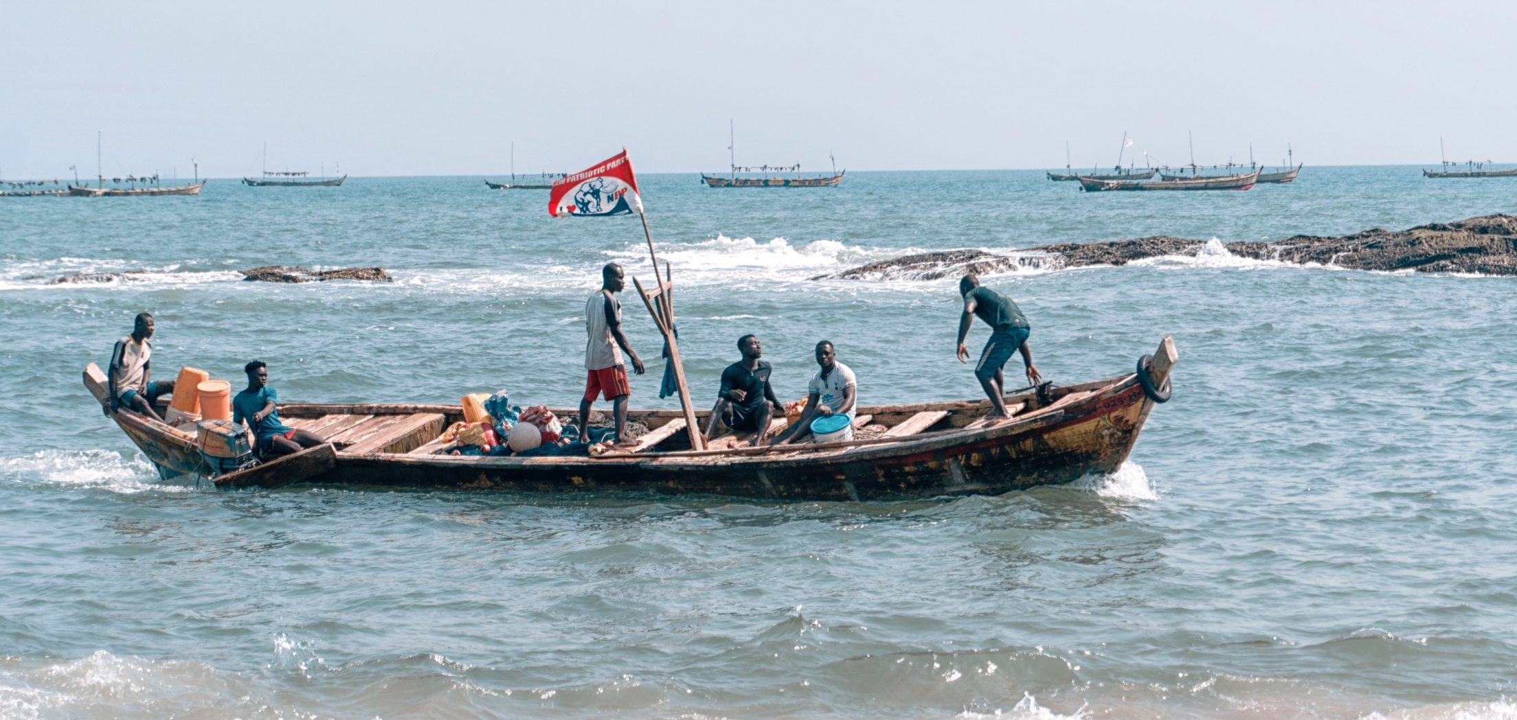 Fishing boat in Ghana returning to shore